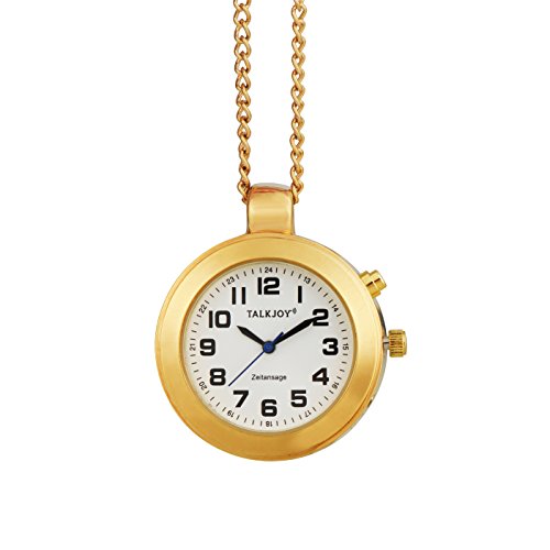 TalkJoy Goldene Sprechende Uhr Anhänger Umhängeuhr Goldkette Zeitansage Damen Taschenuhr Seniorenuhr Blindenuhr