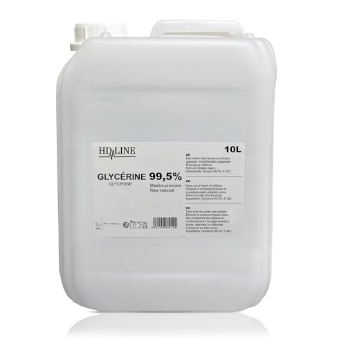 hd-line 10L Glycerin E422, Perfekt für DIY, Pharmaqualität 99,5% Reinheit, Lebensmittelqualität, Raw Material VG, Rein, Vegan, Ph. Eur/USP, 10000 ml