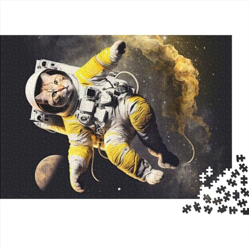 1000 Teile Astronauten-Katze im Weltraum-Puzzle für Erwachsene und Kinder, kreatives rechteckiges Puzzle, Holzpuzzle, lustiges Lernspielzeug, 1000 Teile (75 x 50 cm)