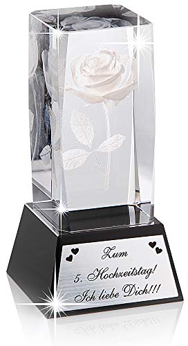Sannys Kristallglas Trophäe mit 3D Lasergravur Rose und Wunschtext