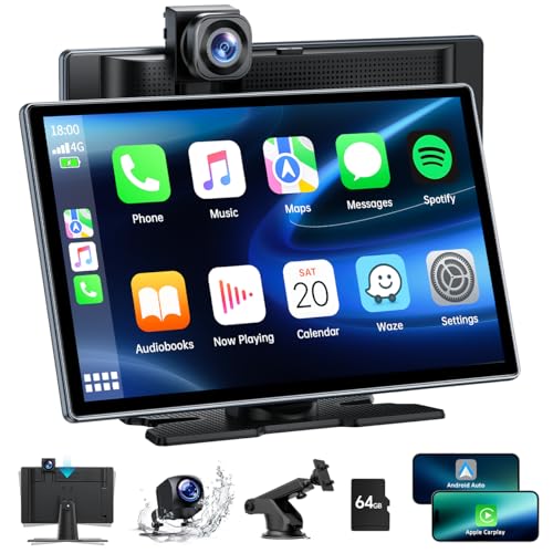 Kabelloses Carplay und Android Auto-Autoradio für Apple Car Play mit 4K-Dashcam vorne und hinten, 9-Zoll-Touchscreen-Carplay-Autoradio, 1080p-Rückfahrkamera/Loop-Aufnahme/GPS-Navigation/Mirror-Link