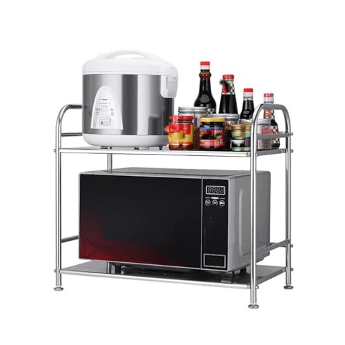 LXP Edelstahl-Küchen-Multifunktions-Aufbewahrungsregal, Mikrowellen-Aufbewahrungsregal, Badezimmerboden (CH : 60cm)