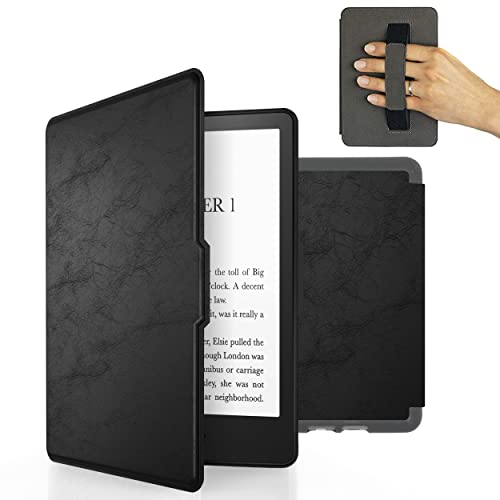 MyGadget Kunstleder Hülle für Amazon Kindle Paperwhite 7. Generation (bis 2017-6 Zoll) mit Handschlaufe & Auto Sleep/Wake Funktion in Schwarz