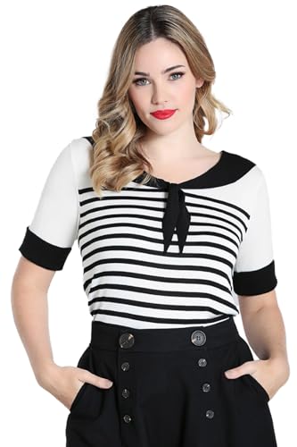Hell Bunny Coco Top Frauen T-Shirt schwarz/weiß M 100% Viskose Rockabilly, Romantik
