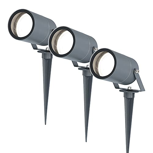 HOFTRONIC - 3er Spikey LED Strahler mit Erdspieß 5 Watt 6000K Anthrazit IP65 wasserdicht Außenlampe für die Beleuchtung von Garten, Terrasse, Pflanzen, Wegen, Teich Außen-Strahler Gartenstrahler