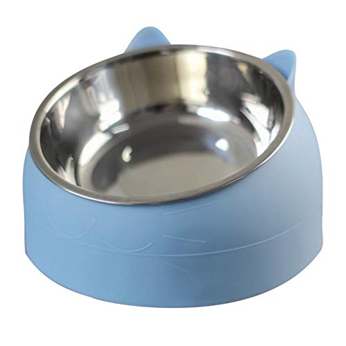 Pet Cat Bowl Edelstahl 15 Grad gekippt Schutzhals Hund Cat Feeder Tiernahrung Wasserfütterungsschale für Welpen Cat Supplies-blau, 200ML, USA
