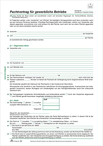 RNK 554 - Pachtvertrag für gewerbliche Betriebe, 4 Seiten, gefalzt auf DIN A4, 10 Stück