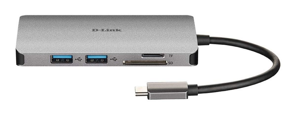 D-Link DUB-M810 8 in 1 USB C Hub (USB C Adapter mit HDMI 4K und 1080p, 3x USB 3 / USB 2, 1x Netzwerkanschluss 1Gbit/s, microSD-/SD- Kartenleser, 1x USB C zum Laden und für Daten bis 100W)