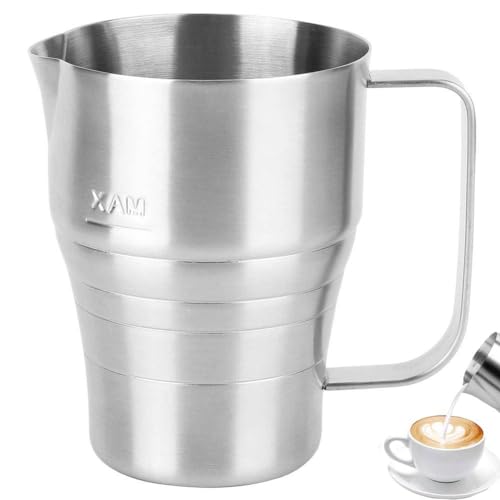 Goick Milchkännchen, 900ml / 30oz Edelstahl Aufschäumkännchen Milchschaumkännchen mit Messung Mark für Cappuccino Latte Art Espresso(Silber)