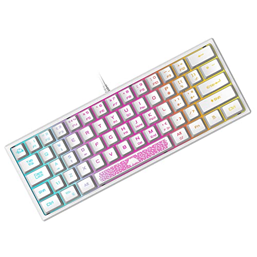 K61 UK-Layout 60% Gaming-Tastatur, RGB-Chroma-Hintergrundbeleuchtung, kabelgebundene Membran-Spieltastatur mit mechanischer Haptik, Mini Compact 62 Tasten, für PC Mac Office und Spiele/Weiß