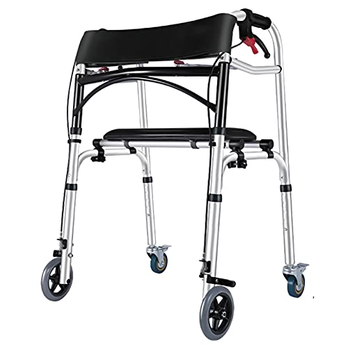 Rollator Walker mit Sitz und Bremsen, faltbar, leicht, für ältere/behinderte Menschen, Rollator aus Aluminium, tragbarer Duschsitz, Innen- und Außenbereich (Farbe: 4 Räder), Dekoration
