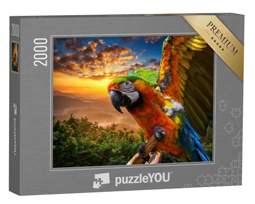 puzzleYOU: Puzzle 2000 Teile „Prächtige Farben der Natur: Ara im Sonnenuntergang“