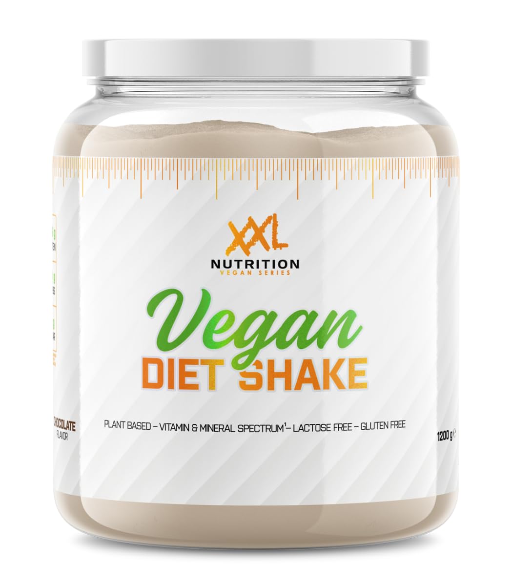 XXL Nutrition - Vegan Diet Shake - Veganer und Laktosefreier Mahlzeitenersatz, 24,6 Gramm Eiweiss pro Portion, Vitaminen und Mineralstoffen, Plant Based - Schokolade - 1200 Gramm