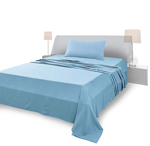 FARFALLAROSSA Bettwäsche-Set für Einzelbett aus 100 % Baumwolle, Spannbettlaken für Einzelbett 90 x 200 cm, Oberlaken 160 x 280 cm, 1 Kissenbezug 50 x 80 cm - Hellblau