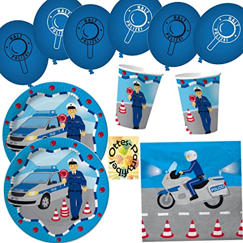 HHO Polizei-Party-Set Police-Party-Set 44tlg. für 8 Gäste Teller Becher Servietten Luftballons