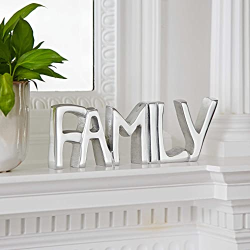 Schild 'Family' aus recyceltem Papier mit hoher Papierhöhe | 25 cm x 8,5 cm | Fair gehandelt & handgefertigt | New Home Decor Geschenk Kaminsims Metall Ornament