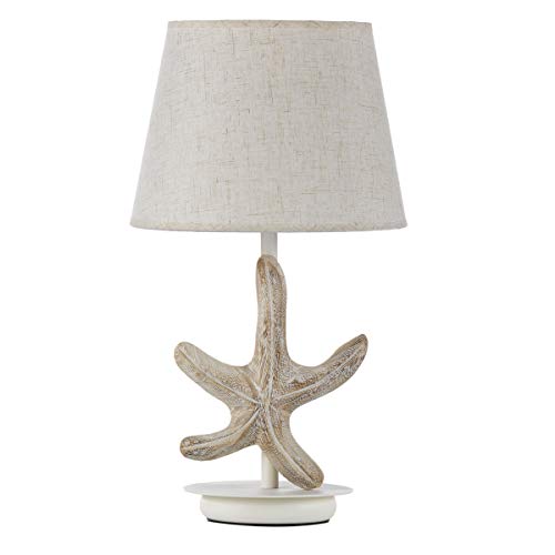 ONLI Tischlampe aus Holz Dekoration Stern mit Lampenschirm aus Stoff, Beige,