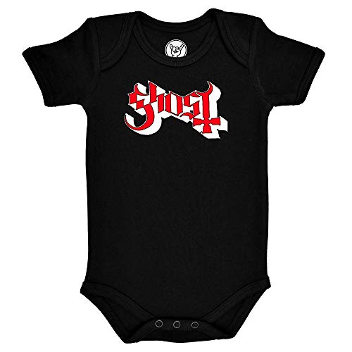 Metal Kids Ghost (Logo) - Baby Body, schwarz, Größe 56/62 (0-6 Monate), offizielles Band-Merch