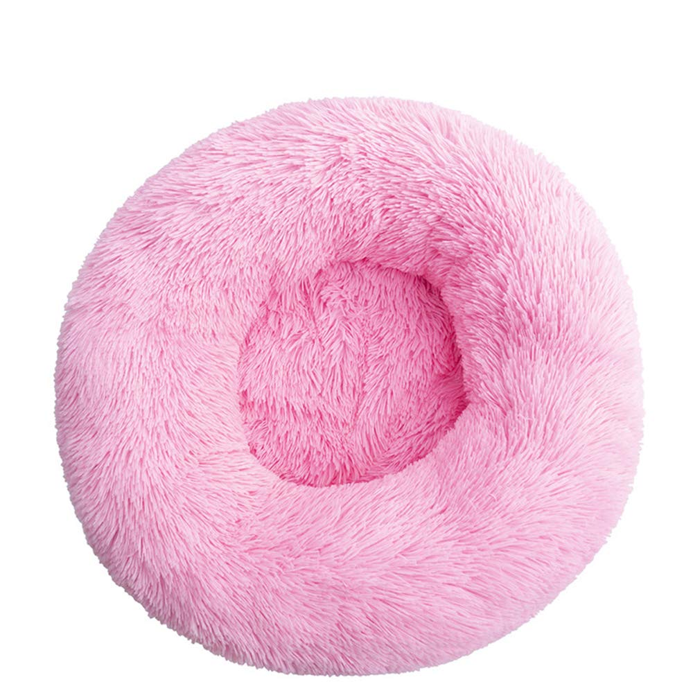 FANSU Hundebett rund Hundekissen Plüsch weichem Hundesofa rutschfest Base Katzenbett Donut Größe und Farbe wählbar (Leuchtend rosa,110CM)