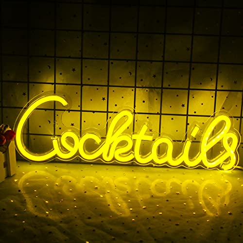 Cocktails Neon Sign Cocktails Neon Bar Sign Martini Cocktail Neon Wandleuchte Bar Licht für Pub, Bierbar, Café Shop, Man Cave (Lemon Yellow)