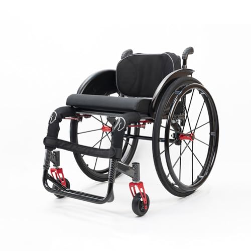 KK-GGL Professioneller Sport -Rollstuhl, Leichte Klapprollstühle Für Erwachsene, Reisen Tragbarer Rollstuhl Für Behinderte Athleten, Robuster, Selbst Angetanter Rollstuhl,24 in black 43cm