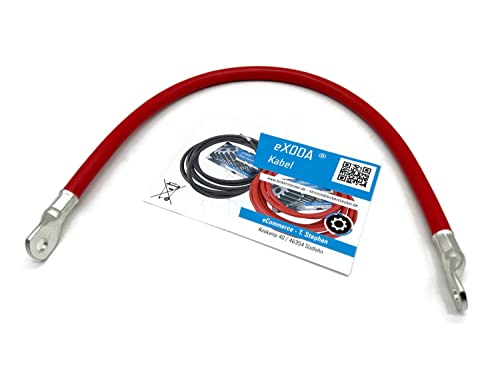 eXODA Batteriekabel 50 mm² 50cm Kupfer Stromkabel mit Ringösen M8 rot 12V KFZ Kabel