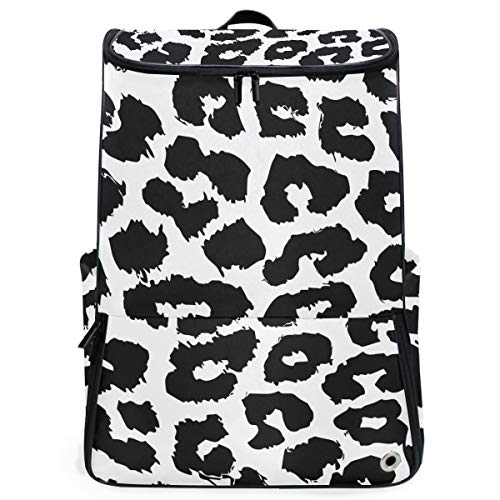 FANTAZIO Laptop-Rucksack für unterwegs, Schwarz und Weiß, Leopardenmuster, strapazierfähig, für Schule und Schule