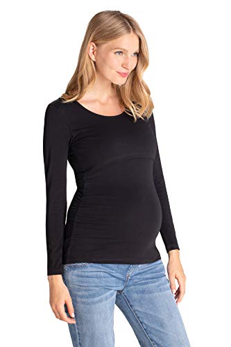 MAMARELLA Stillshirt aus Bio-Baumwolle schwarz Langarm, Umstands-Langarmshirt mit Stillfunktion für Schwangerschaft & Stillzeit, Doppellagiges Design für einfaches Stillen, weich & pflegeleicht (XS)