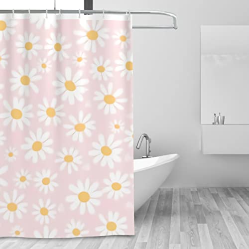 AOOEDM Gänseblümchen-Blumen-Duschvorhang, rosa Blumen-Duschvorhang für Badezimmer, Duschvorhang mit Haken, Bauernhaus-Duschvorhang <72 x 72 Zoll>