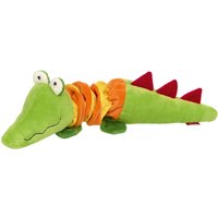 SIGIKID 42956 Rattel Krokodil, PlayQ Lernspielzeug, Plüschtier mit Vibrations-Rassel: spielen, erkennen, entdecken, Funktionen nutzen - für Babys & Kinder ab 3 Monaten, Grün-Orange/Krokodil 31 cm