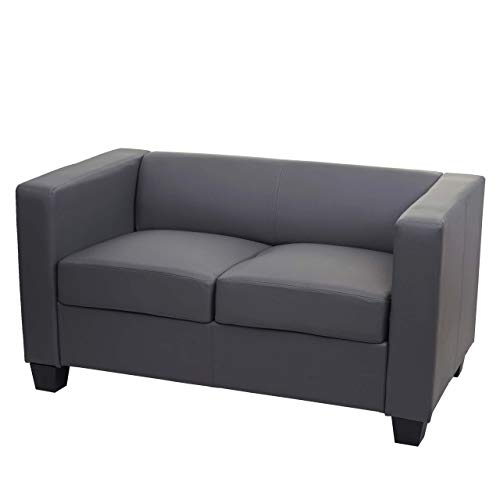Mendler 2er Sofa Couch Loungesofa Lille - Kunstleder, dunkelgrau