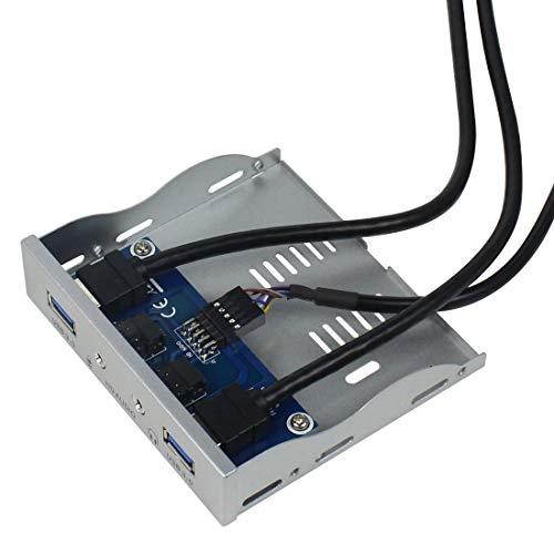 FEICHAO 3,5"Floppy Bay 19 Pin eines USB 3.0 Hubs HD Audio Kopfhörer Mikrofonanschluss 2 Anschlüsse USB3.0 PC Frontplattenhalterung mit Kabel für Desktop (White)