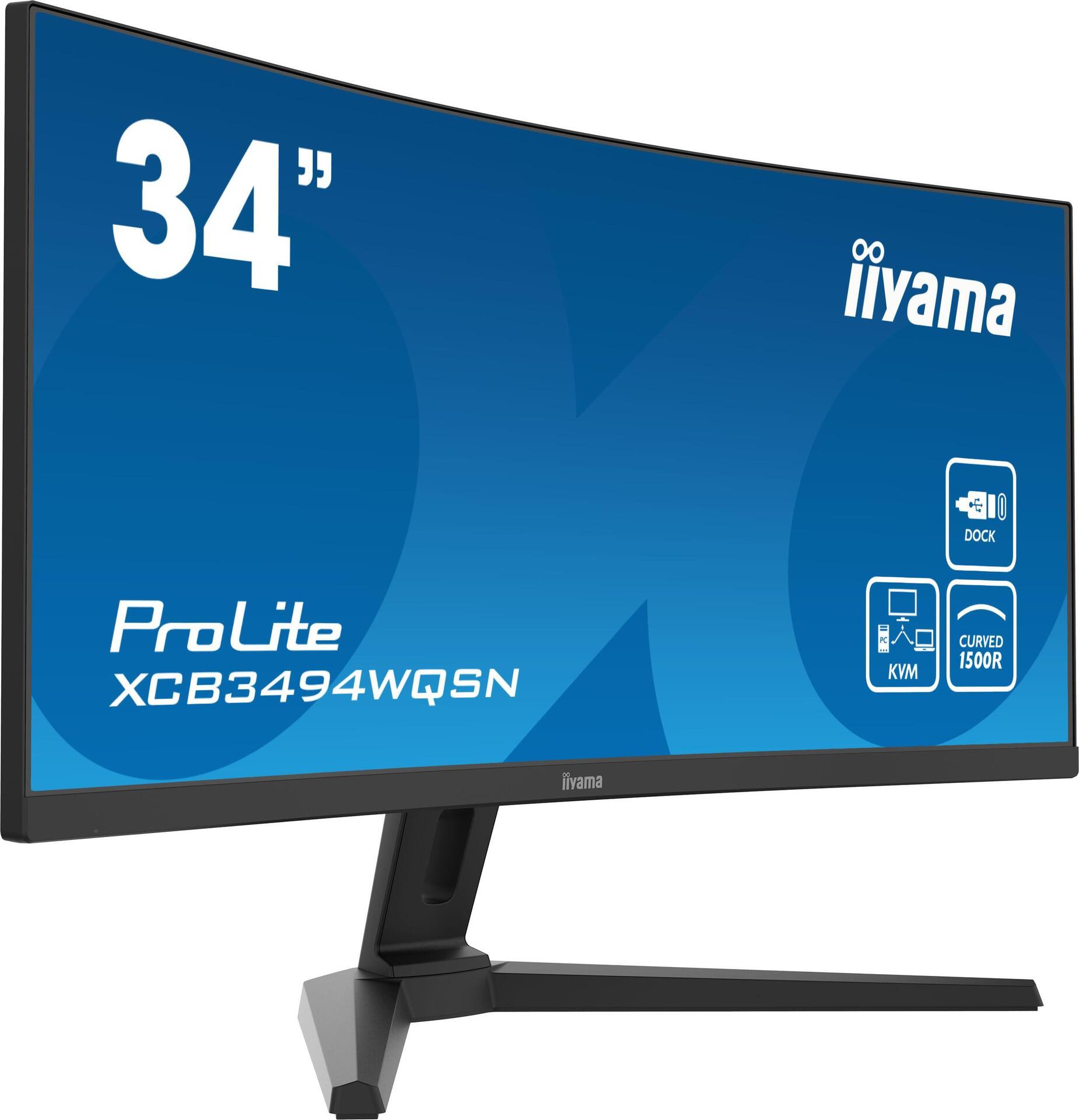 Iiyama Pro Lite Monitor 86,40cm (34) (86,36cm) Curved XCB3494WQSN-B1 schwarz 3440x1440 1x DisplayPort 1.2 / 1xHDMI 1.4 [Energieklasse G] (XCB3494WQSN-B1)