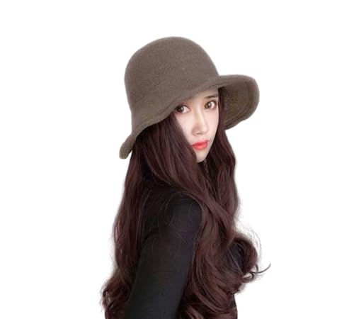 Fischerhut aus Lammwolle mit lockigen synthetischen Haarverlängerungen Perücken Damenhüte mit lebensechtem Haar (Color : 1#, Size : One size)