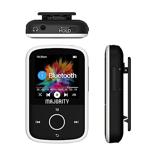 Bluetooth MP3 Player mit Sportclip | 16 GB tragbarer Musik-Player mit Kopfhörern, HD-Farbbildschirm, einfache Bedienung, Sperrtaste, erweiterbar auf 128 GB | Mehrheit MP3-Player