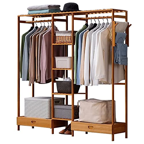 Bambus Kleiderständer, Offener Kleiderschrank System mit 6 Ablagen, Freistehender Garderobenständer, Wäscheständer Kleiderschrank für Schlafzimmer Flur, Tragfähigkeit 80KG