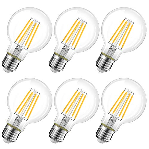 LVWIT 6.5W E27 Filament LED Glühfaden G80, 2700K Warmweiß, Ersatz für 60W Glühlampe, ultrahell 806 lm, Rustikalampe Filamentstil klar (6er Pack)