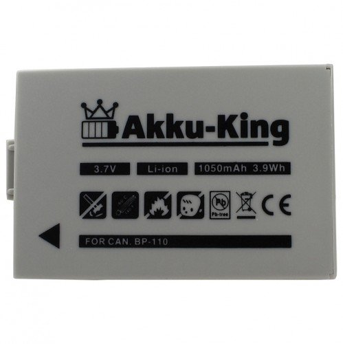 Akku-King Akku kompatibel mit Canon BP-110 - Li-Ion 1050mAh - für Canon Legria HF R206, Legria HF R26, Legria HF R28, Vixia HF R20, Vixia HF R200, Vixia HF R21