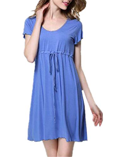 Huixin Damen Nachtkleid Kurzarm Nachthemd Sleepwear Einfarbig Elegant Female es Pyjamas Negligee Nachthemden Sommer (Color : Sky-Blue, Size : M)