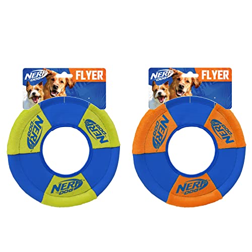 Nerf Dog (2er Pack ultraplush trackshot und Werfen Tug Ring Hundespielzeug, orange/blau & grün/blau, Medium