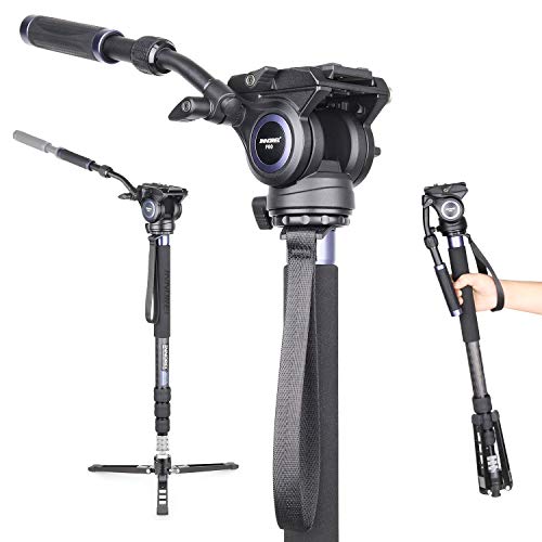 Kamera Einbeinstativ Kit, INNOREL VM75CK, 182cm Kohlefaser Video Einbeinstativ Bein mit F60 Fluidkopf und Stativfuß für DSLR-Videokameras, wiegt nur 1,8 kg