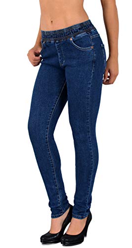 ESRA Damen Jeans Hose Skinny und Slim Fit Jeanshose mit Gummibund SkinnyJeans bis große Größen J291