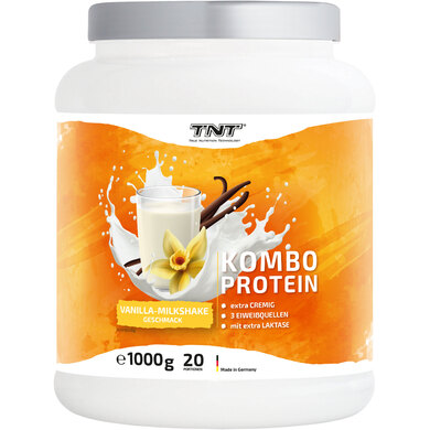 TNT Kombo Protein (1000g) • Protein Pulver mit 3 Eiweiß-Quellen • Extra cremig • Laktase für optimale Verträglichkeit (Vanilla-Milkshake)