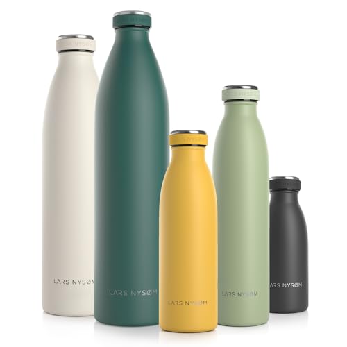 LARS NYSØM Trinkflasche Edelstahl 500ml | BPA-freie Isolierflasche 0.5 Liter | Auslaufsichere Wasserflasche für Sport, Fahrrad, Hund, Baby, Kinder