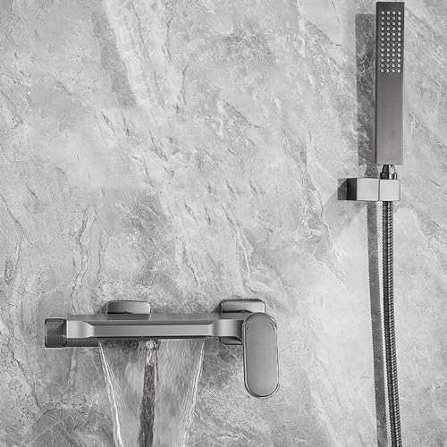 Badewannenarmatur Wasserfall mit Handbrause Messing Wasser Kalt und Heiß Badewannenarmatur Badarmatur-Grau