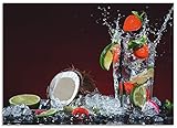 ARTland Spritzschutz Küche aus Alu für Herd Spüle 70x50 cm (BxH) Küchenrückwand mit Motiv Getränke Obst Früchte Kokos Erdbeere Limette Cocktail S6AS