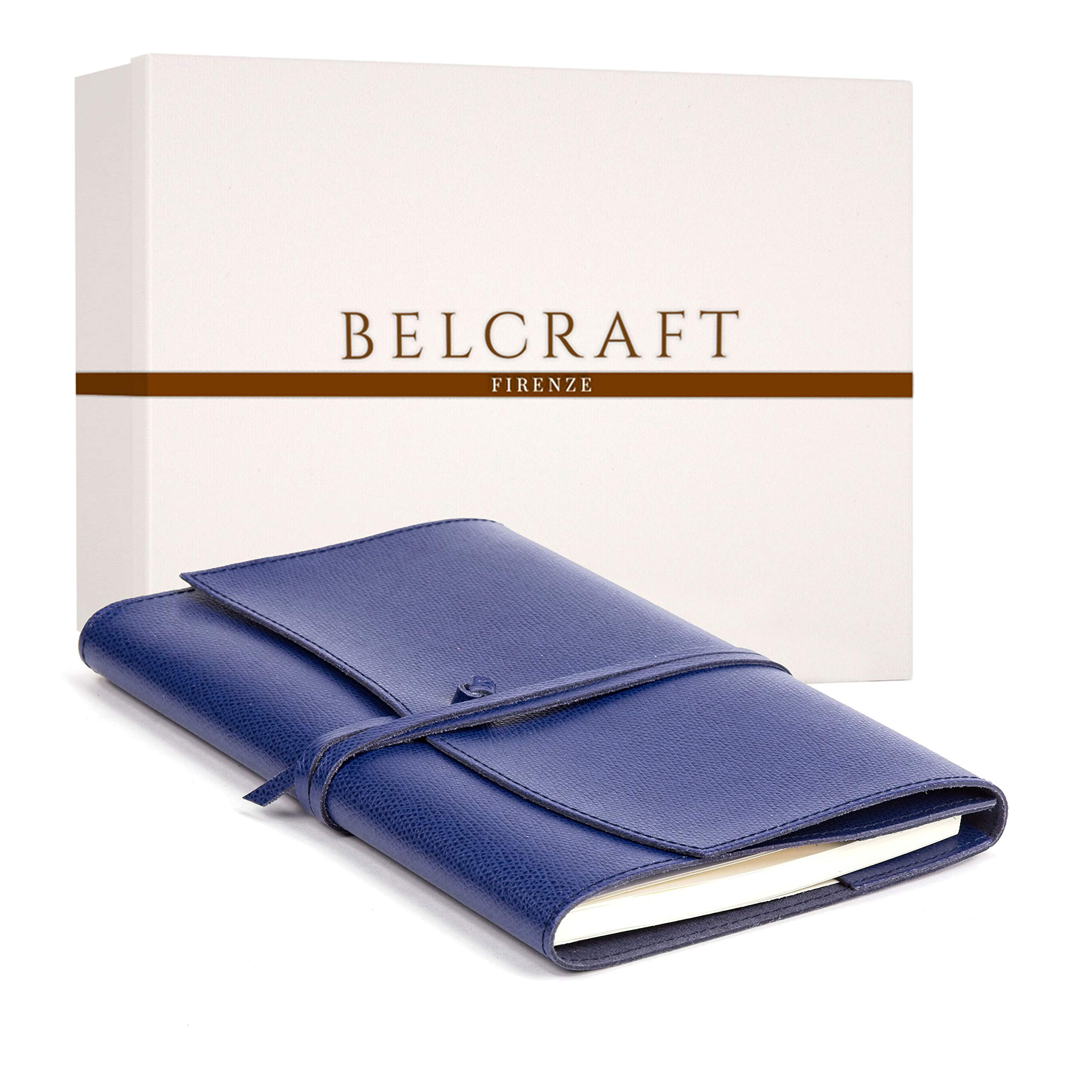 Portofino mittelgroßes Nachfüllbar Notizbuch aus Leder, Handgearbeitet in klassischem Italienischem Stil, Geschenkschachtel inklusive, Tagebuch, Lederbuch (12x17 cm) Blau