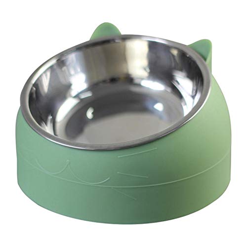 Pet Cat Bowl Edelstahl 15 Grad gekippt Schutzhals Hund Cat Feeder Tiernahrung Wasserfütterungsschale für Welpen Cat Supplies-grün, 200ML, USA