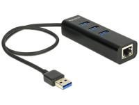 DeLOCK Externer USB 3.0 Hub 3 Port + Gigabit LAN