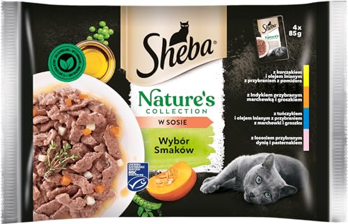 Sheba Nature's Collection Geschmacksauswahl – komplettes Nassfutter für ausgewachsene Katzen in Soße 13 x (4x85g)